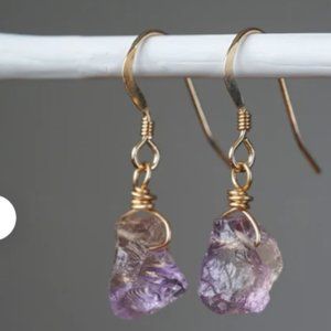 Raw Ametrine Earrings • Amethyst Citrine Birthstone • Raw Crystal Earrings • Feb